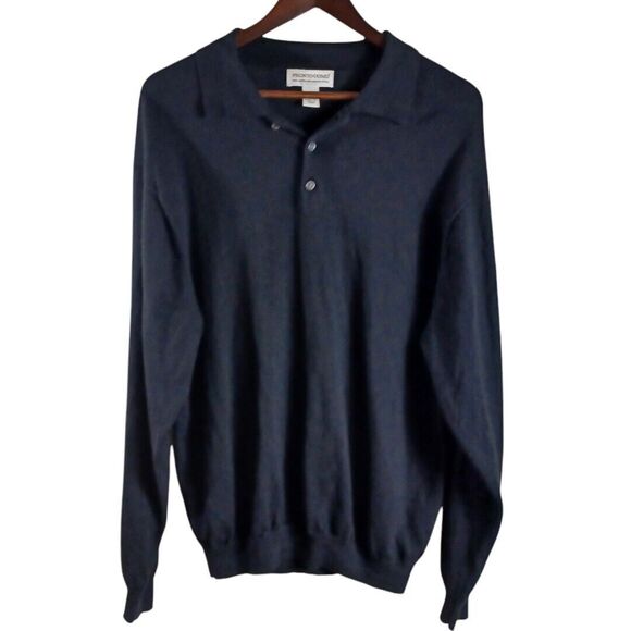 Pronto Uomo Merino Wool Men's Sweater Black Collar 1/4 Button Lightweight Sz XL - Picture 1 of 6